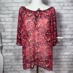 Just Classs Women's Red Patterned Off-Shoulder Sheer Summer Top